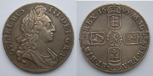 Англия. 1 крона 1695 года. Король Вильгельм III (1689-1702гг.). Серебро. 29,60 грамм.