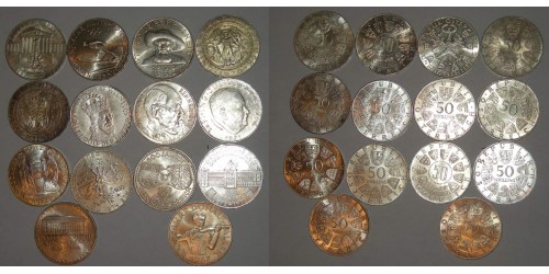 Австрия. Серебро. 14 монет по 50 шиллингов 1959-1974гг. XF-UNC. Все монеты разные.