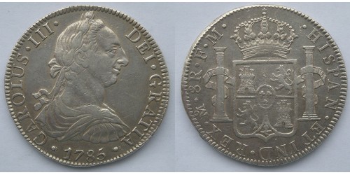 Испанская Мексика. Карл III. 8 реалов 1785 года. Серебро. 0,7764 oz. 0,900. 26,95 грамм.