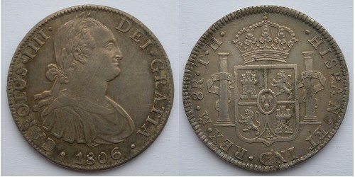 Испанская Мексика. Карл IV. 8 реалов 1806 года. Серебро. 26,85 грамм.